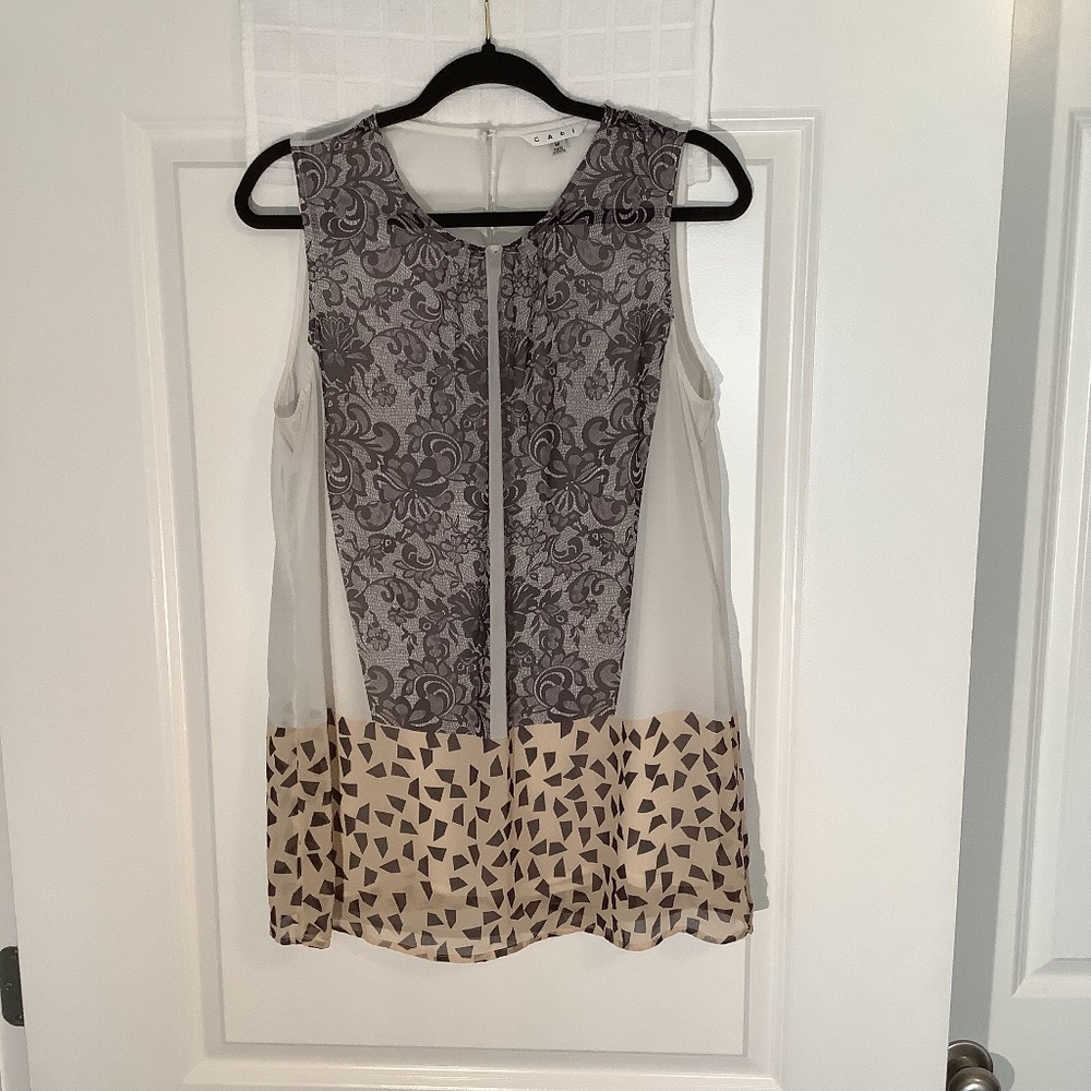 Cabi Ladies Lined Sheer Sleeveless Pullover Top Cream/Brown/ Tan Size M